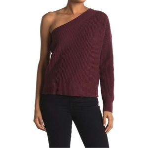 NWT 360 CASHMERE Lena One Shoulder Cashmere Sweater in Burgundy